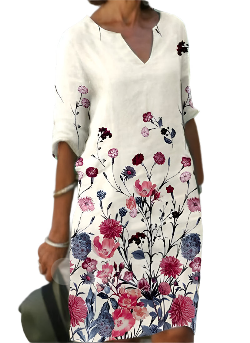 Damen Midi Kleid Blumenmuster Bequem Atmungsaktiv 0