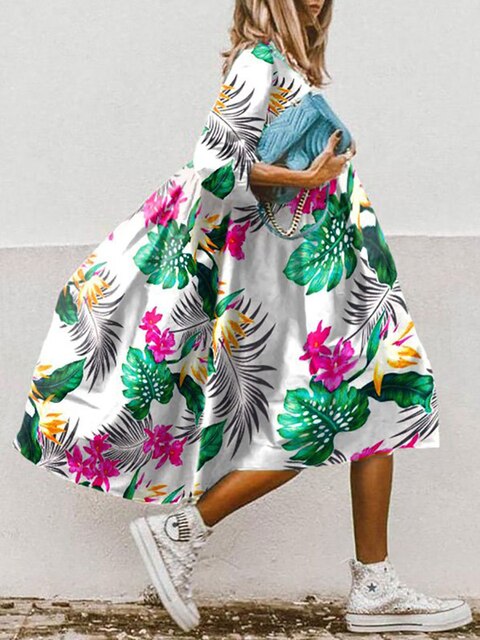 Damen Midi Kleid Fließender Schnitt Leichtes Material für Sommerkleider 5