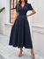 Damen Midi Kleid V-Ausschnitt Puffärmel A-Linie Hochwertiger Stoff 14