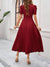 Damen Midi Kleid V-Ausschnitt Puffärmel A-Linie Hochwertiger Stoff 1