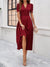Damen Midi Kleid V-Ausschnitt Puffärmel A-Linie Hochwertiger Stoff 4