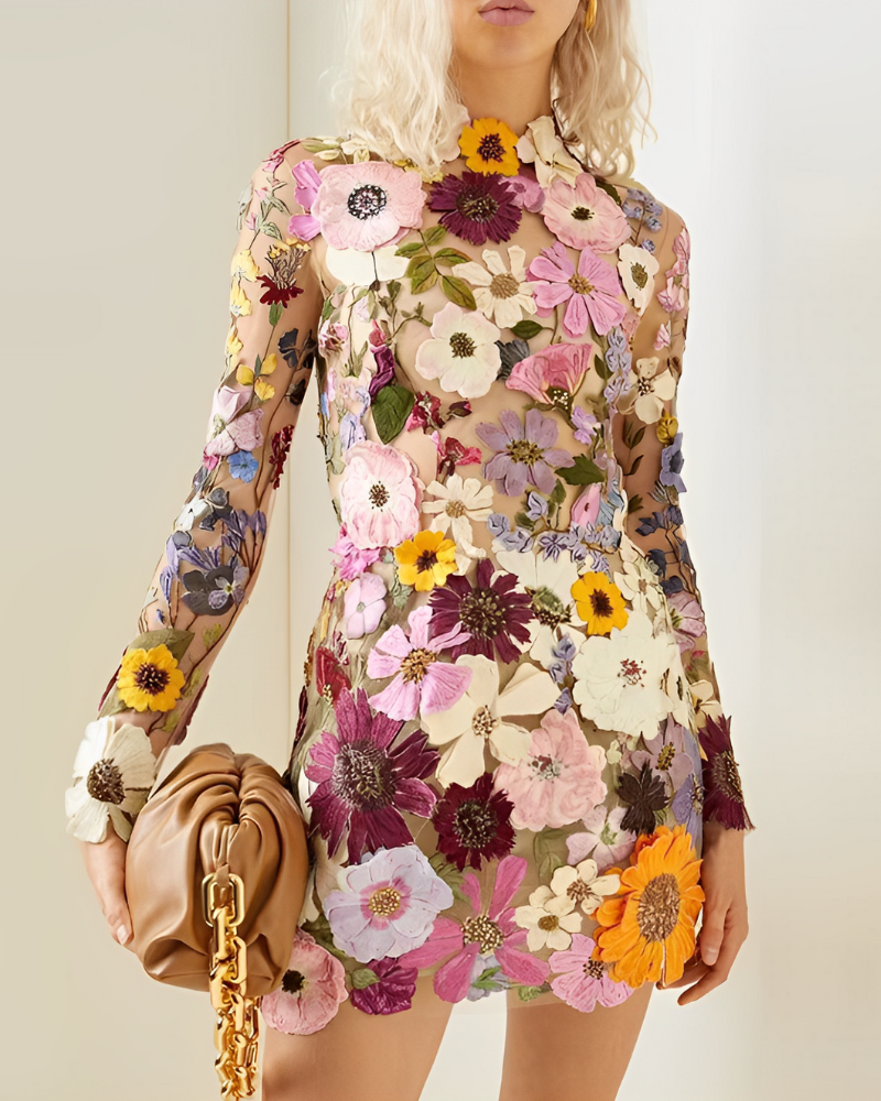 Damen Midi Kleid mit Hohem Kragen und Blumenmuster für Hochzeitsgast und Festliche Anlässe 0
