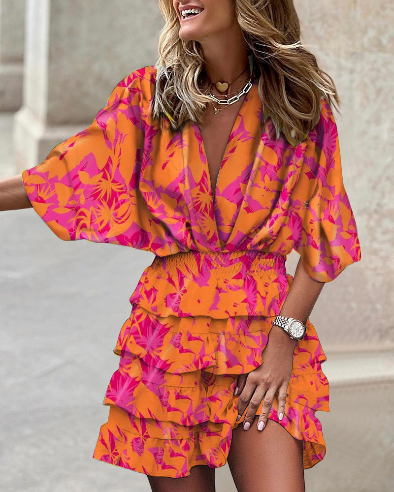Damen Mini Kleid Blumendruck Sommerstil 5