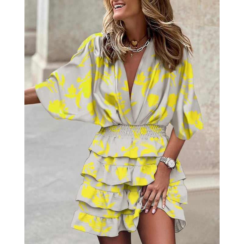 Damen Mini Kleid Blumendruck Sommerstil 6