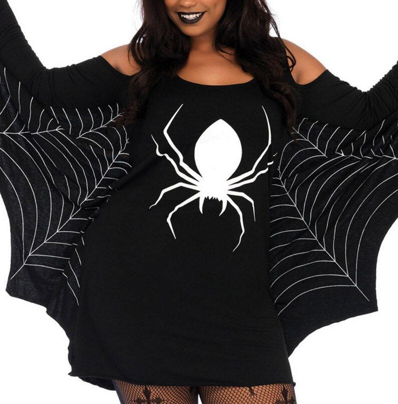 Damen Mini Kleid Gothic Spider Halloween Kostüm 1