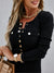 Damen Mini Kleid Langarm Rundhals mit Knopf 10