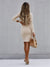 Damen Mini Kleid Langarm Rundhals mit Knopf 2
