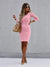 Damen Mini Kleid Langarm Rundhals mit Knopf 6