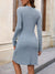 Damen Mini Kleid Notch-Ausschnitt mit Langen Ärmeln aus Polyester und Spandex 1