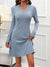 Damen Mini Kleid Notch-Ausschnitt mit Langen Ärmeln aus Polyester und Spandex 2