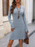 Damen Mini Kleid Notch-Ausschnitt mit Langen Ärmeln aus Polyester und Spandex 4