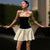 Damen Mini Kleid Strapless Zweifarbig Flared Hochwertiger Stoff 2