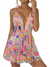 Damen Mini Kleid V-Ausschnitt Pailletten Floral 100% Polyester Sommerkleider 0