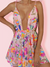 Damen Mini Kleid V-Ausschnitt Pailletten Floral 100% Polyester Sommerkleider 1