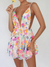 Damen Mini Kleid V-Ausschnitt Pailletten Floral 100% Polyester Sommerkleider 6