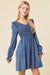 Damen Mini Kleid V-Ausschnitt Smocked Denim 1