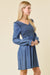 Damen Mini Kleid V-Ausschnitt Smocked Denim 2