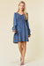 Damen Mini Kleid V-Ausschnitt Smocked Denim 4