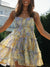Damen Mini Kleid mit Blumenmuster und Spaghettiträgern 3