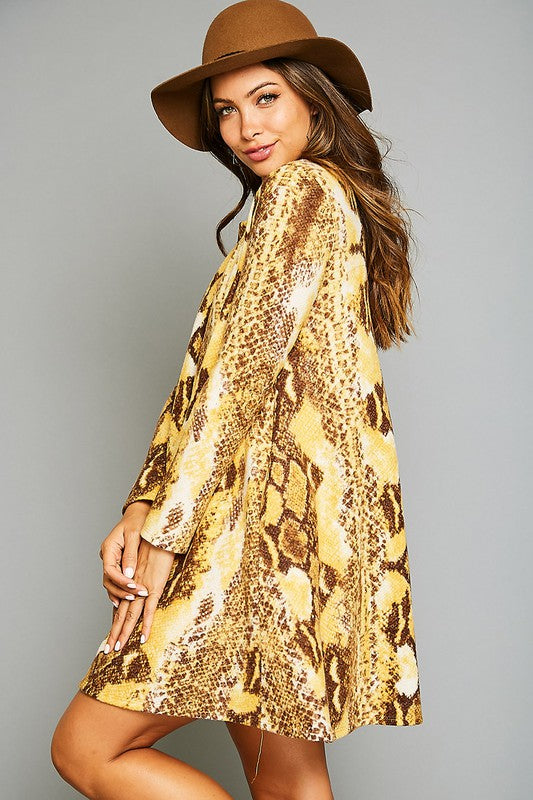 Damen Mini Kleid mit Tierdruck und Taschen 3