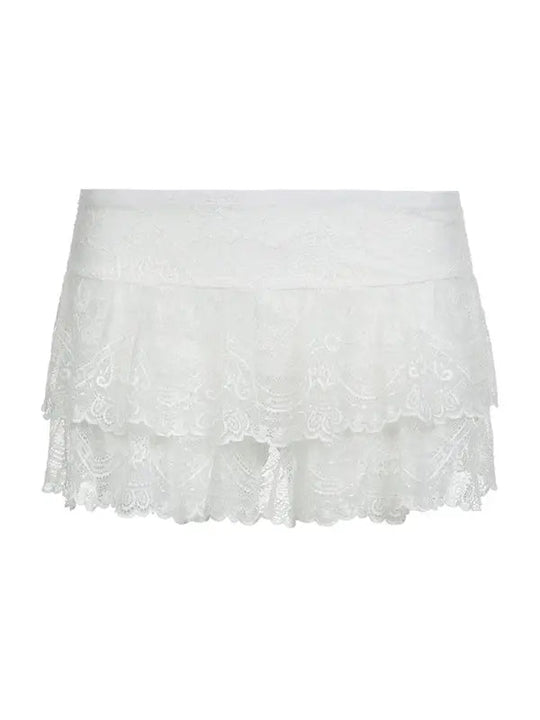 Damen Mini Rock mit doppelter Spitze und hohem Bund 1