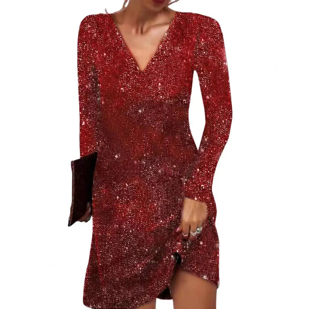 Damen Minikleid Pailletten Festlich Langärmlig für besondere Anlässe 8