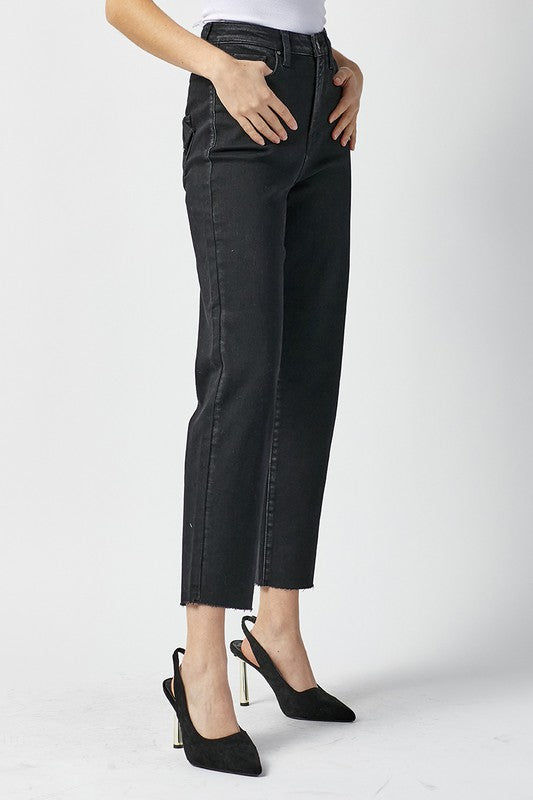 Damen Mom Fit Jeans Hoch geschnitten in gewaschenem Schwarz 1