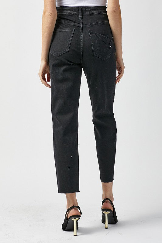 Damen Mom Fit Jeans Hoch geschnitten in gewaschenem Schwarz 3