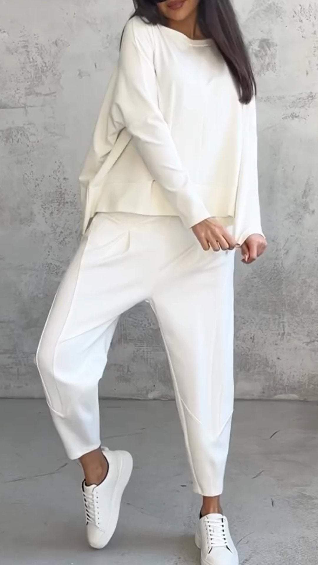 Damen Outfit Lässiges Set Langarmshirt und Hose Baumwolle Polyester 1