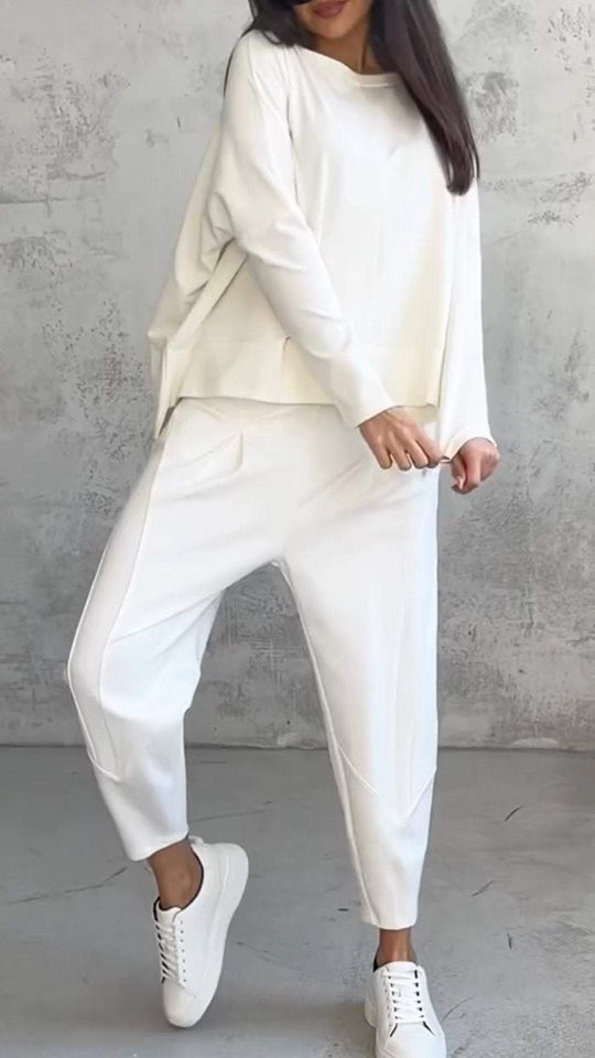 Damen Outfit Lässiges Set Langarmshirt und Hose Baumwolle Polyester 1