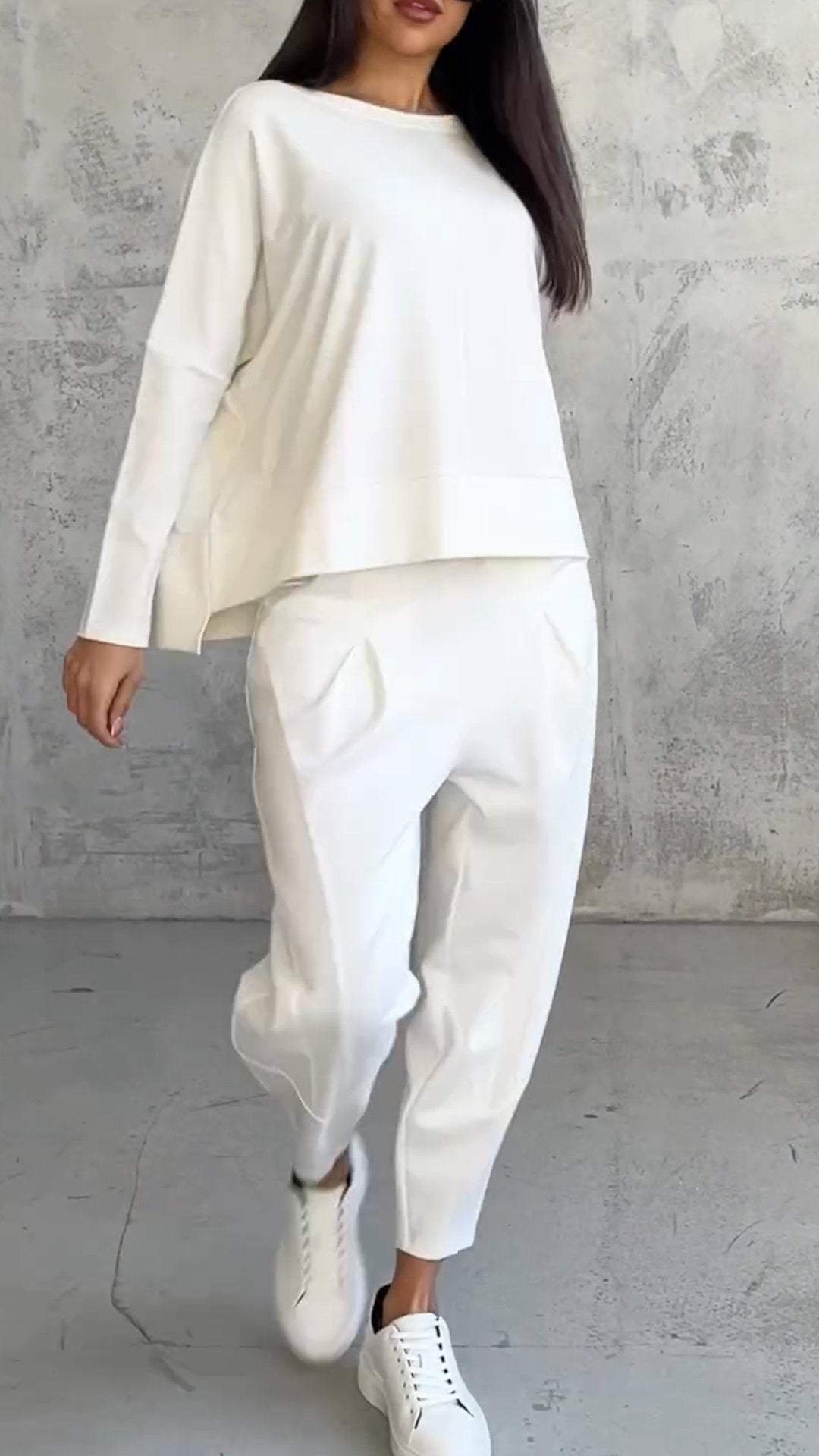 Damen Outfit Lässiges Set Langarmshirt und Hose Baumwolle Polyester 2