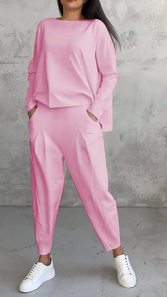 Damen Outfit Lässiges Set Langarmshirt und Hose Baumwolle Polyester 5