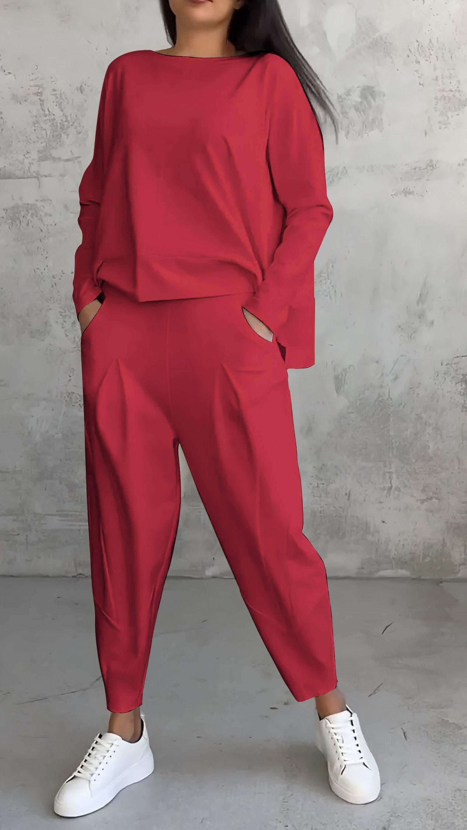 Damen Outfit Lässiges Set Langarmshirt und Hose Baumwolle Polyester 6
