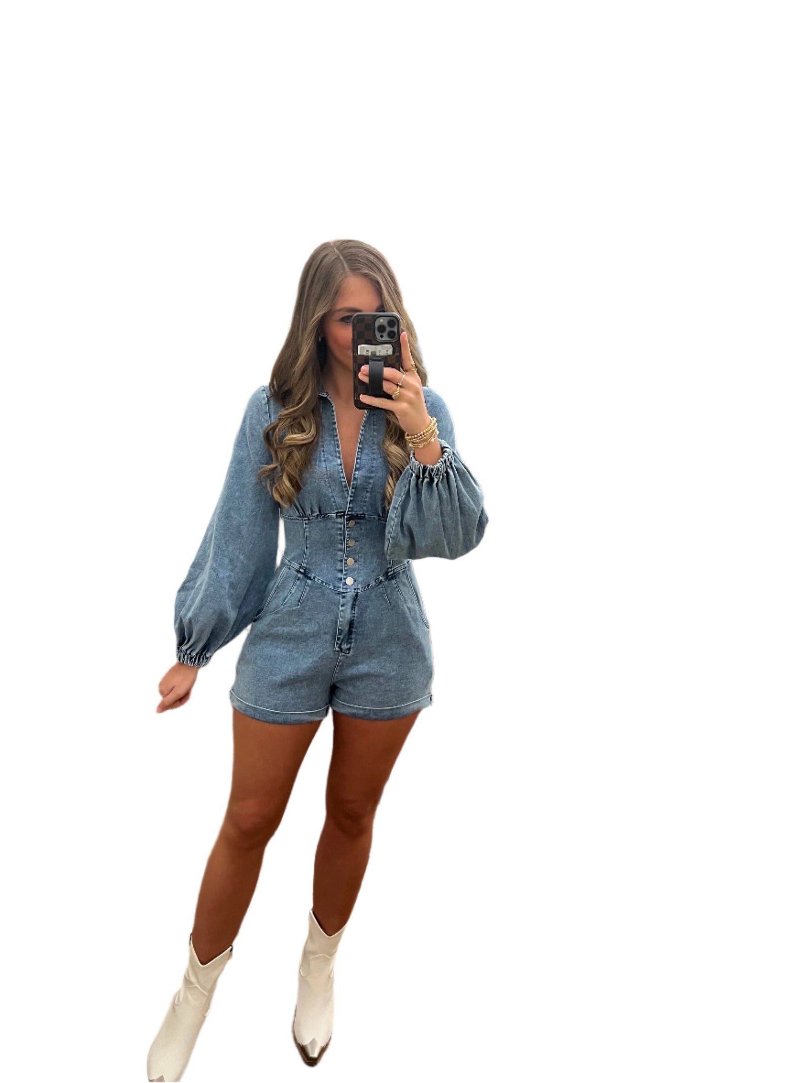 Damen Overall mit Ballonärmeln und langen Ärmeln aus Denim 0