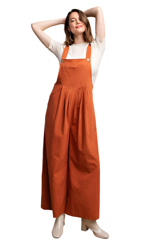 Damen Overall mit Paspelierung und Taschen in Rostfarbe 0