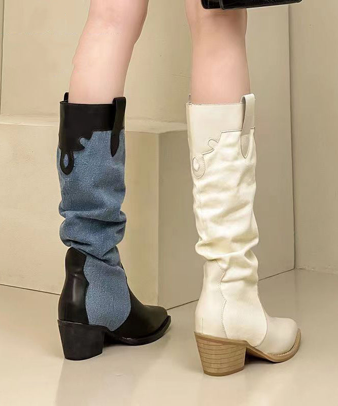 Damen Overknee Stiefel mit Modischem Spleißen und Klobiger Zehenpartie 4