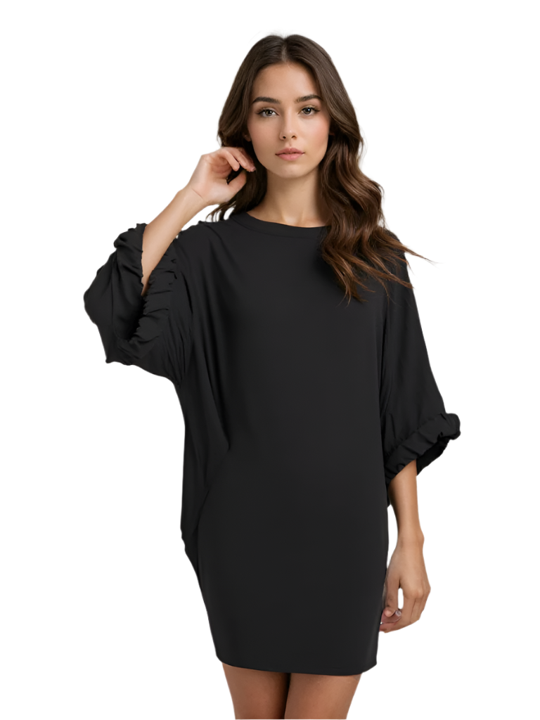 Damen Oversized Kleid mit Rundhalsausschnitt und Taschen 0