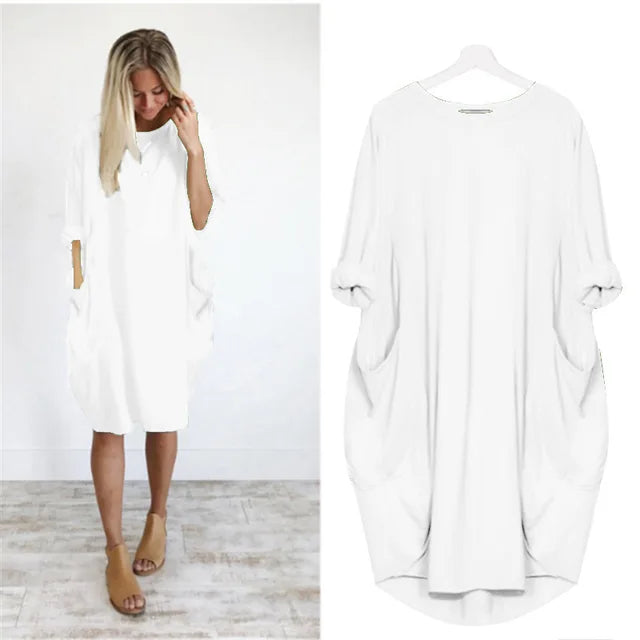 Damen Oversized Kleid mit Rundhalsausschnitt und Taschen 16