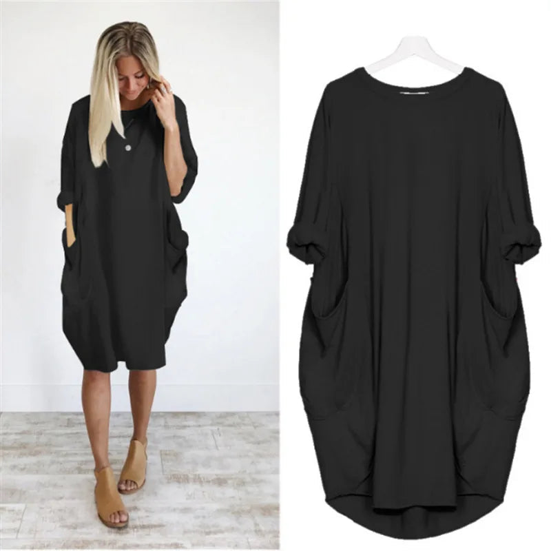 Damen Oversized Kleid mit Rundhalsausschnitt und Taschen 5
