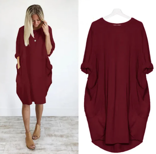Damen Oversized Kleid mit Rundhalsausschnitt und Taschen 6