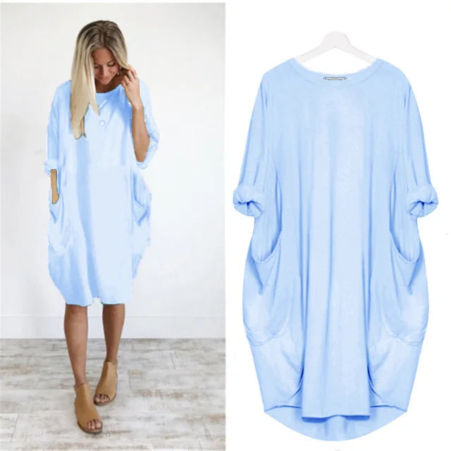 Damen Oversized Kleid mit Rundhalsausschnitt und Taschen 7