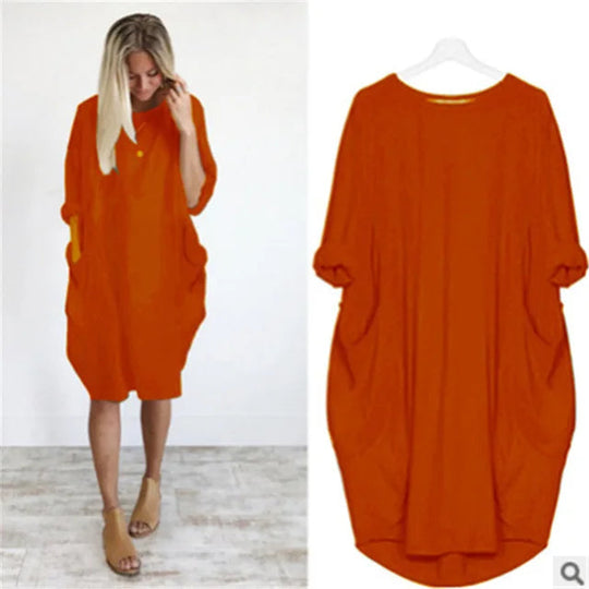 Damen Oversized Kleid mit Rundhalsausschnitt und Taschen 9