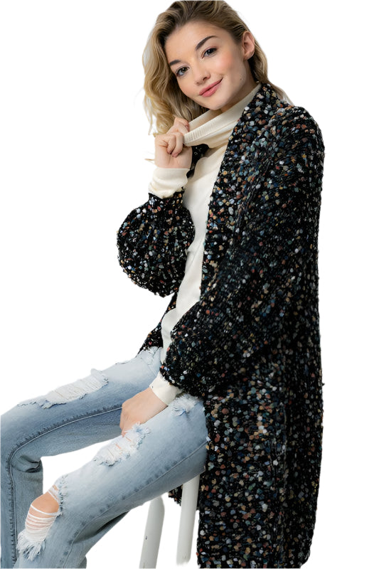 Damen Oversized Strickcardigan mit Taschen in Melange-Optik 0