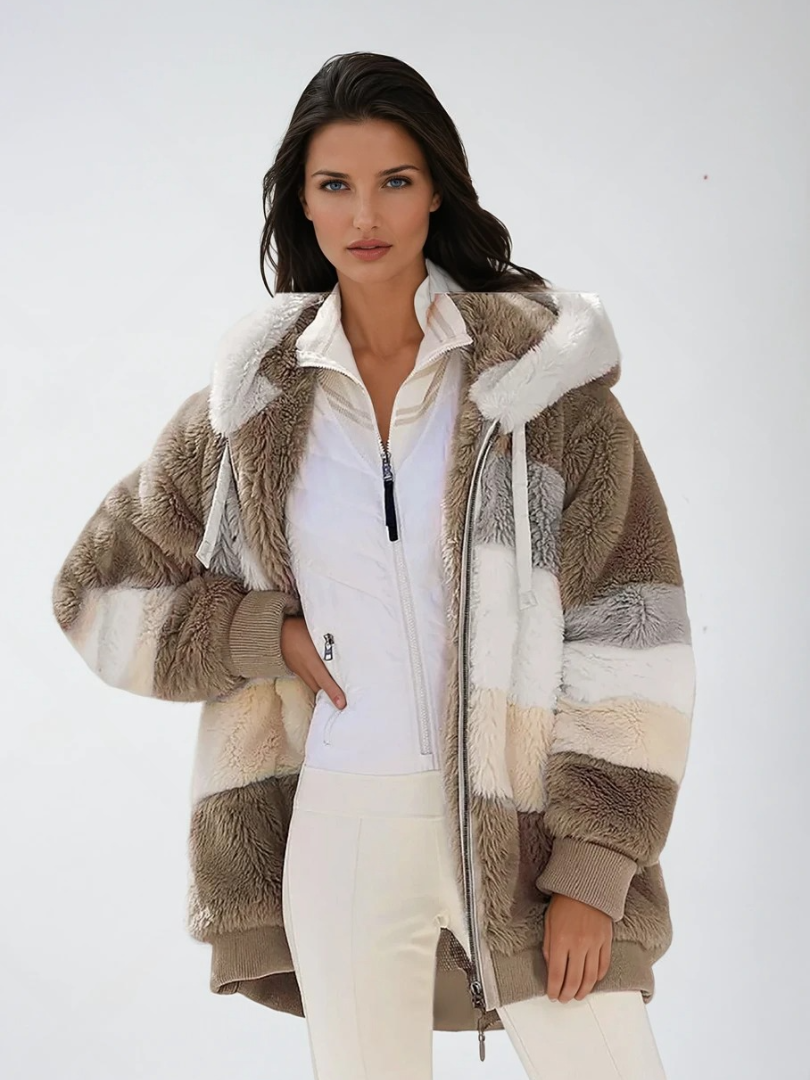 Damen Padded Plush Mantel mit Kontrastdesign 2