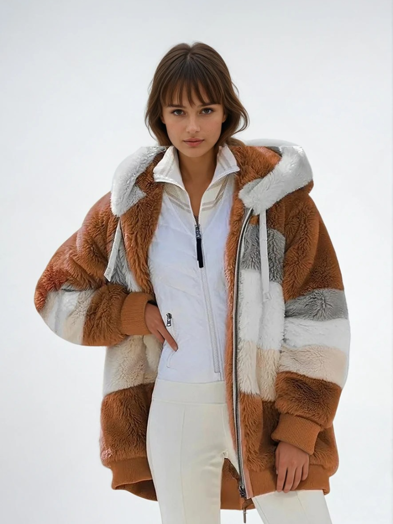 Damen Padded Plush Mantel mit Kontrastdesign 4