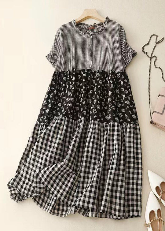 Damen Patchwork Kleid mit Rüschendruck 0