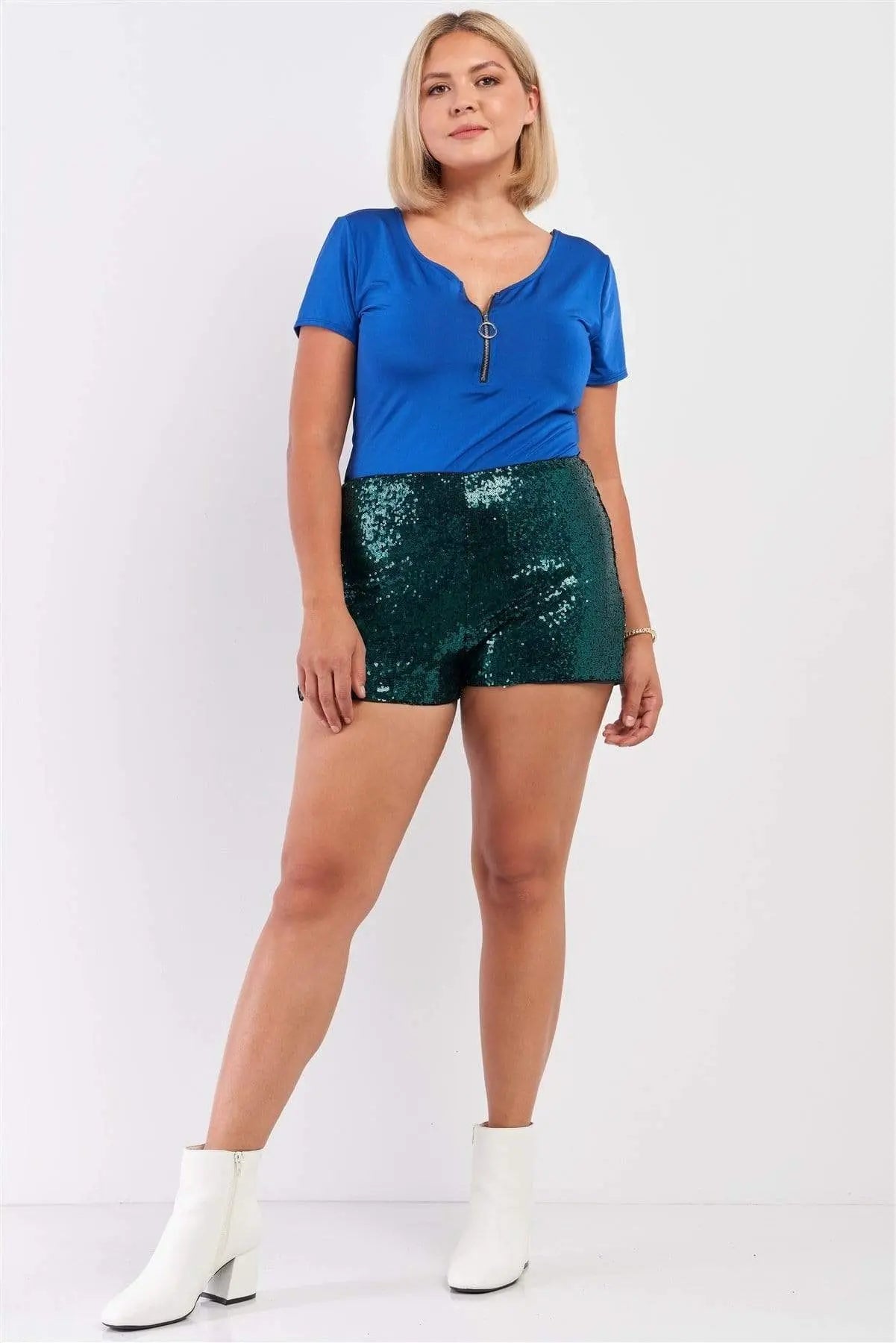 Damen Plus Size Mini Shorts mit Glitzer und Hoher Taille 4