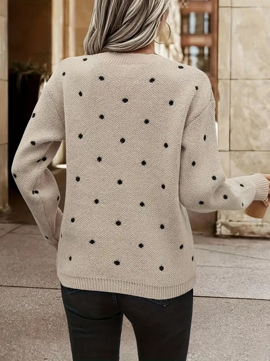 Damen Polkadot Pullover mit langen Ärmeln aus Baumwolle 7