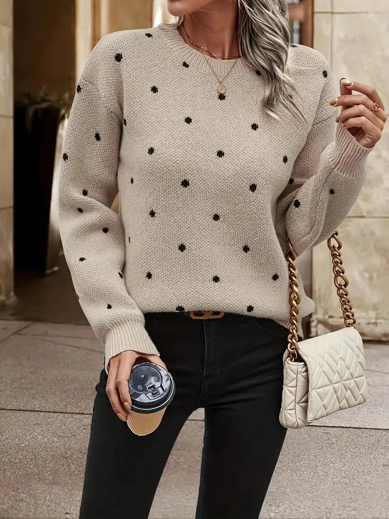 Damen Polkadot Pullover mit langen Ärmeln aus Baumwolle 8