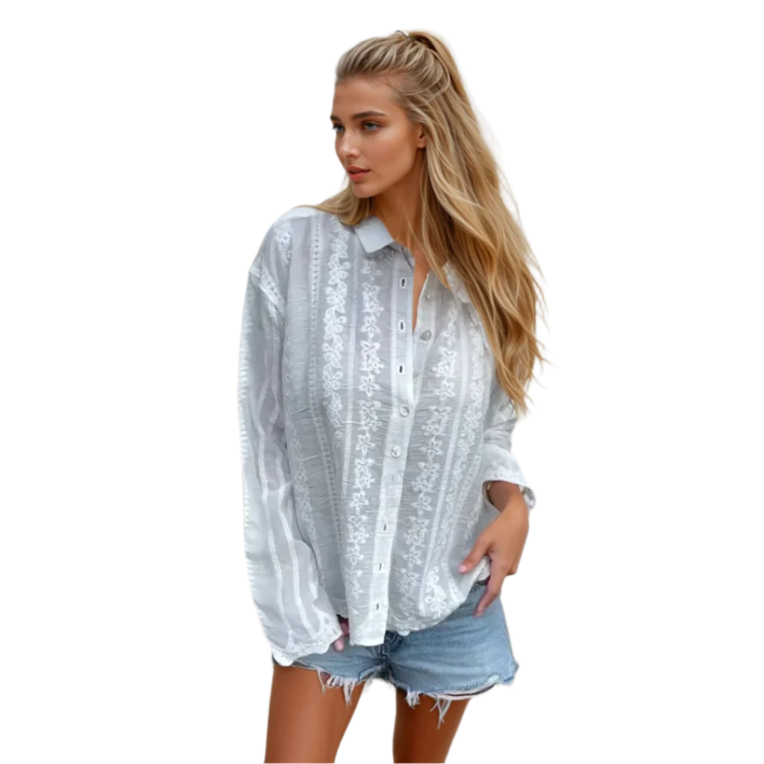 Damen Polo-Kragen Bluse mit Spitzen-Details 0